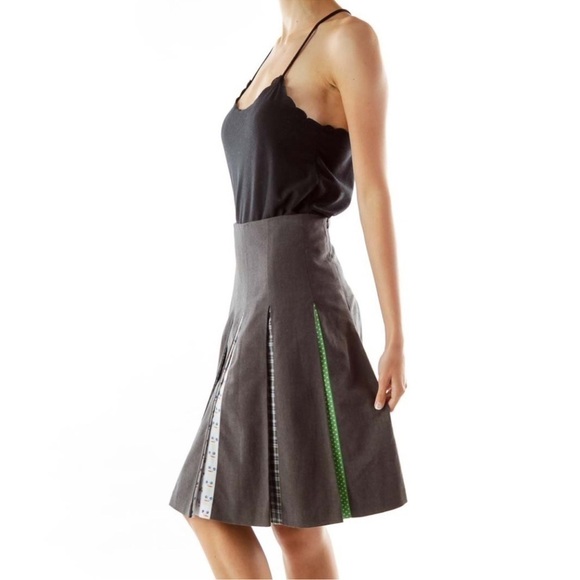 Elevenses Gray Multi Print Pleated A-Line Skirt - Picture 3 of 8